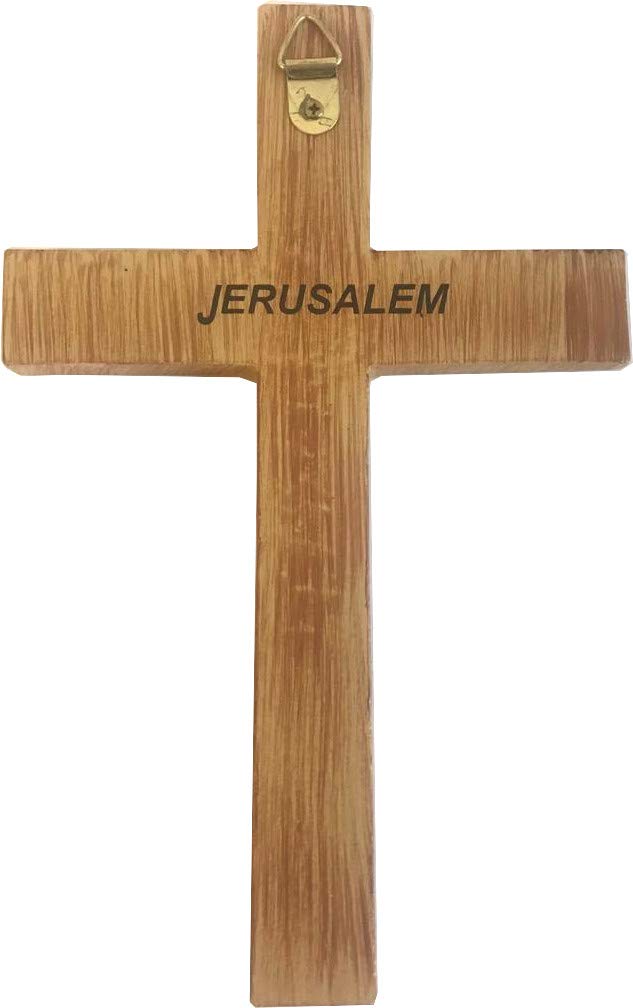 Holy Land Market Resin Cross - Olive Wood Tone - Very Smooth Wall Cross (7.6 Inches)