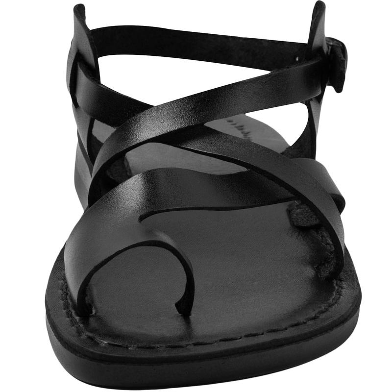 Holy Land Market Unisex Adults/Children Genuine Leather Biblical Sandals/Flip Flops/Slides/Slippers (Jesus - Yashua) Black Style I