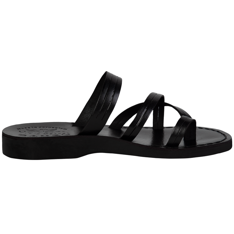 Holy Land Market Men/Women Biblical Jesus Leather Sandals/Slides From Jerusalem (Bethlehem Black Style II)