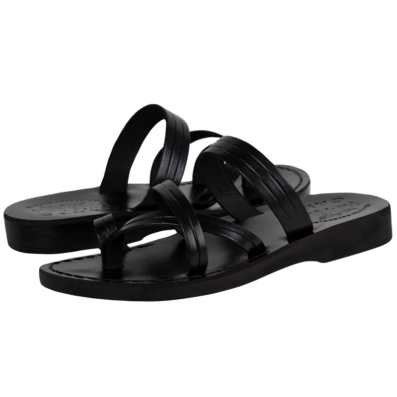 Holy Land Market Men/Women Biblical Jesus Leather Sandals/Slides From Jerusalem (Bethlehem Black Style II)