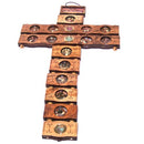 Holy Land Market Stations of the Cross etched as icons on this Olive wood Cross made by Laser technology (14 inches)