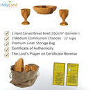 Holy Land Market 2 x 3in Olive Wood Communion Cups & 4" Bread Plate Set – Hand-Carved in Bethlehem – Includes 2 Kiddush Goblets with Matching Tray for Church Worship, Pastors & Ministries