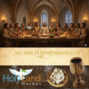Holy Land Market 4.75in Olive Wood Communion Cup & 4" Bread Plate Set – Hand-Carved in Bethlehem – Includes Large Kiddush Goblet with Matching Tray for Church Worship, Pastors & Ministries