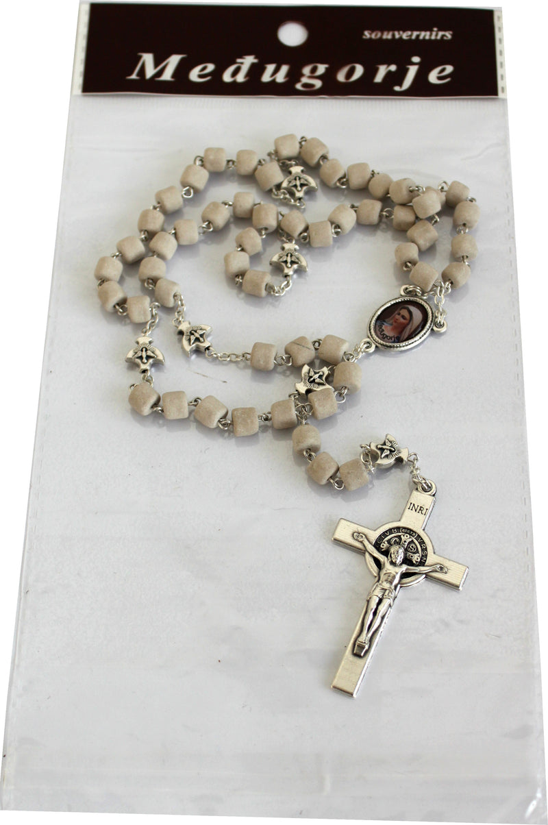 MEDJUGORJE - Rosary Made from Apparation Hill Stones directly from MEDUGORJE. (20 inches Long) - Silver Cross