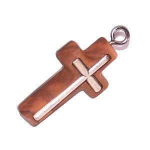 Olive wood Cross with Embedded pewter Cross - Latin (3cm - 1.2") - 5mm thick