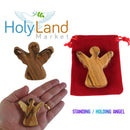 Holy Land Market Hand-Carved Olive Wood Guardian Angel from Bethlehem, 2.5 Inch Religious Figurine with Red Velvet Pouch and Certificate of Authenticity