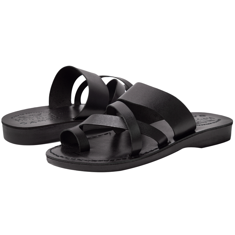 Holy Land Market Men/Women Biblical Jesus Leather Sandals/Slides From Jerusalem (Bethlehem Black)