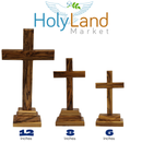 Holy Land Market Olive Wood Standing Altar Cross – Hand-Carved in Bethlehem by Christian Artisans – Tabletop Crucifix with Certificate of Authenticity & Prayer Card – Genuine Holy Land Olive Wood