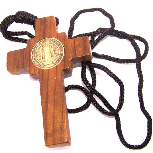 St. Benedict Wooden Bronze Crucifix pendant w/CSSMI medal - Thick (7cm or 3.