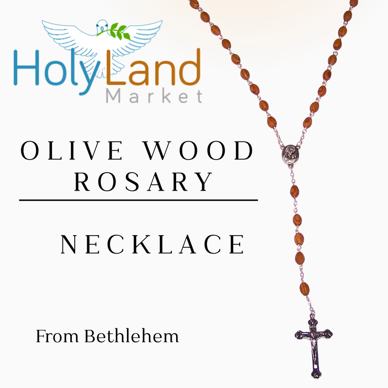 Holy Land Market Olive Wood Rosary with Soil from Bethlehem - with certificate and velvet bag