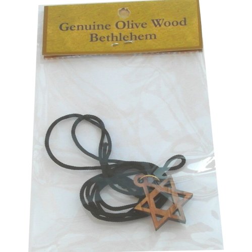 Star of David ( Magen Daveed ) - olive wood necklace, necklace is 60cm long - 23.5 inches )