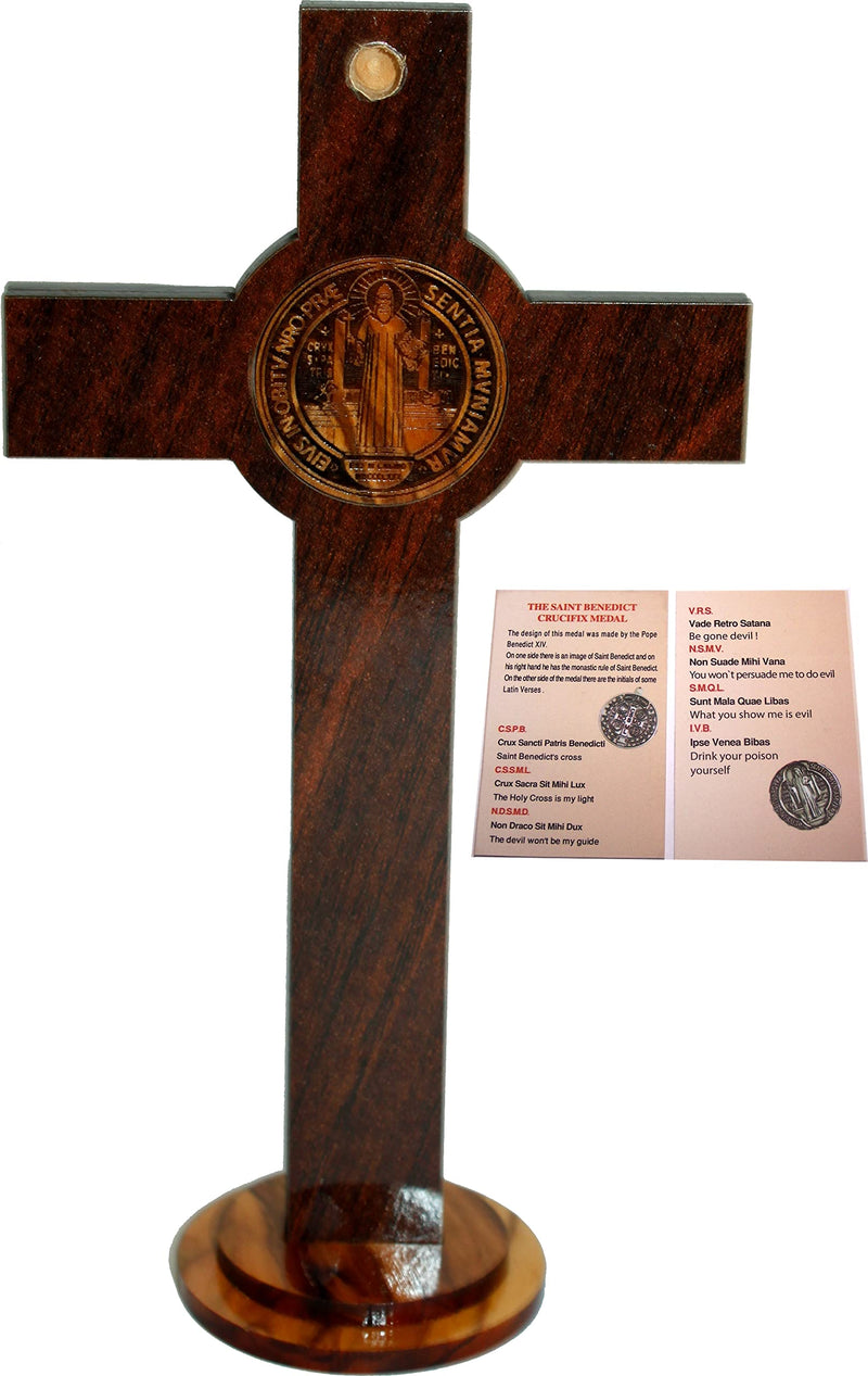 Holy Land Market Olive Wood Table and Wall St. Benedict Crucifix ( 6.75 Inches )