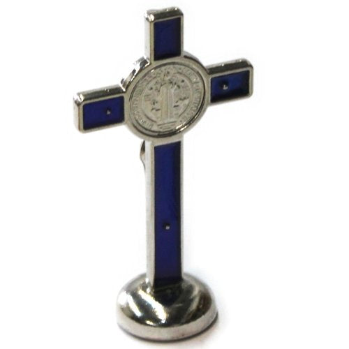 Holy Land Market Saint Benedict Small Crucifix with Sticker for Car or Table (3 inches)