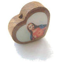 Sacred Heart wooden medal - enamel heart (18x16mm -0.7x0.6")