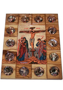 Placa de Icono de las Estaciones de la Cruz del Mercado de Tierra Santa Todo en Madera de Olivo de Belén (29 x 24 cm o 11.5 x 9.5 pulgadas)