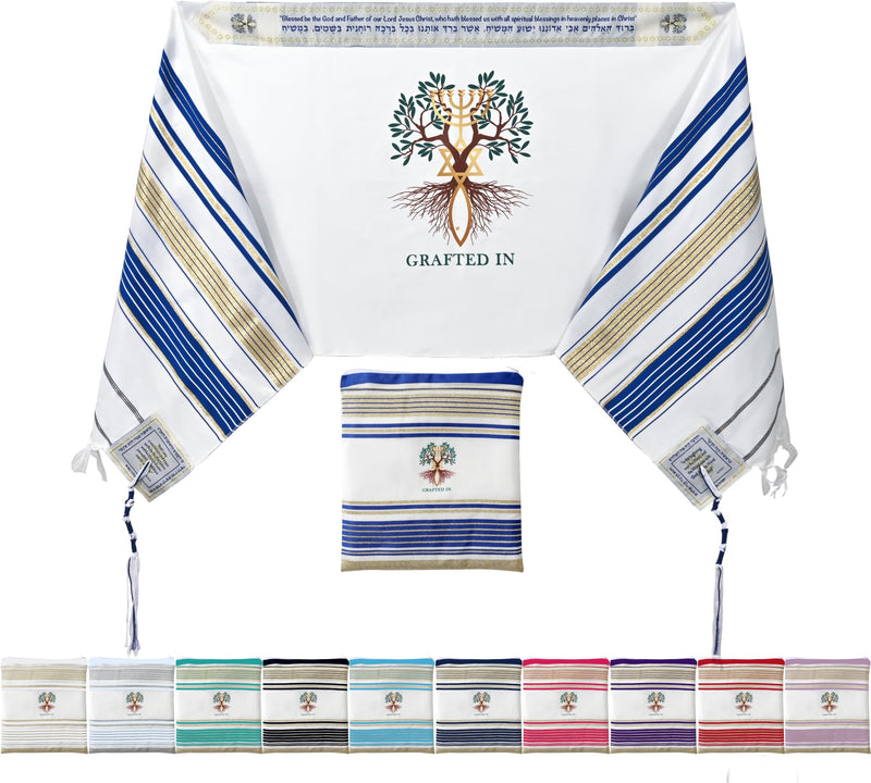 Holy Land Market Grafted IN - Messianic Christian Prayer Shawl/Tallit Prayer Shawl - Creation and Restoration Talit (Black)