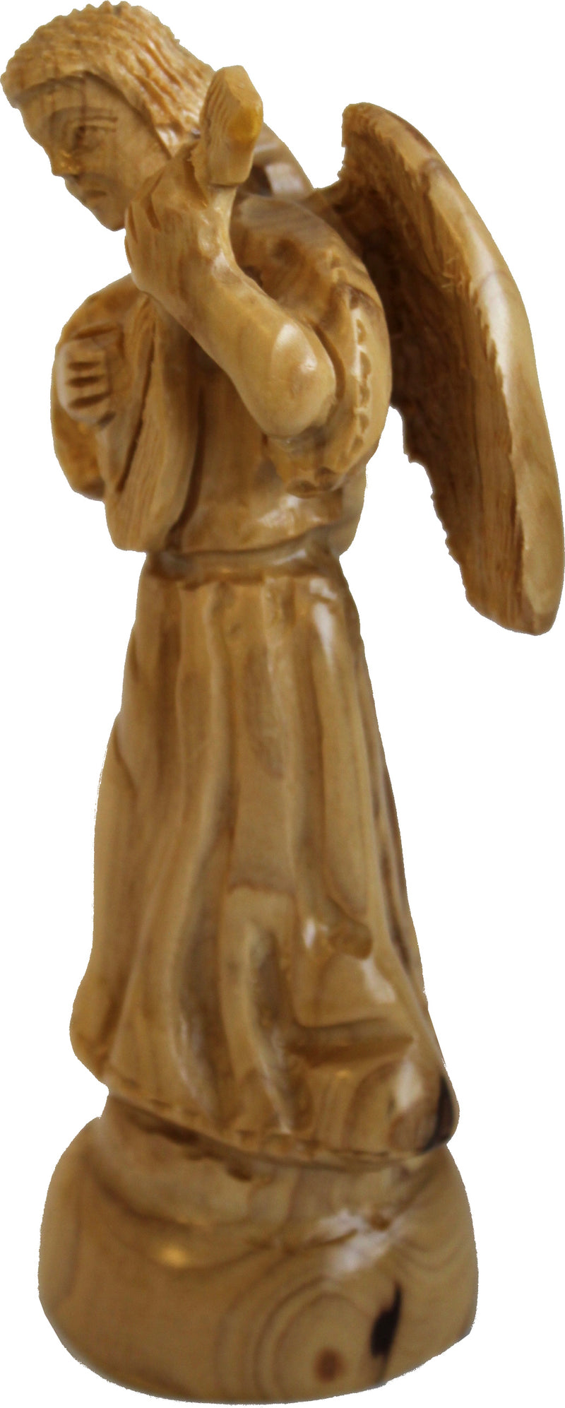 Angel playing music - carved in olive wood , carved faces and details style ( 17.5 cm or 7 Inches )