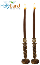 Candelabros de madera de olivo del Mercado de Tierra Santa - Candelabros de 9 pulgadas, tallados a mano en Belén, grano natural de remolino inspirador, artesanía familiar cristiana, copa de 0.75 pulgadas
