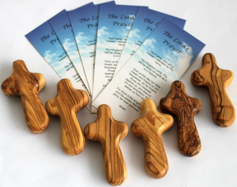 Holy Land Market 6 Small Olive Wood Pocket/Holding Crosses - 2.75 Inches each with Certificate from Bethlehem