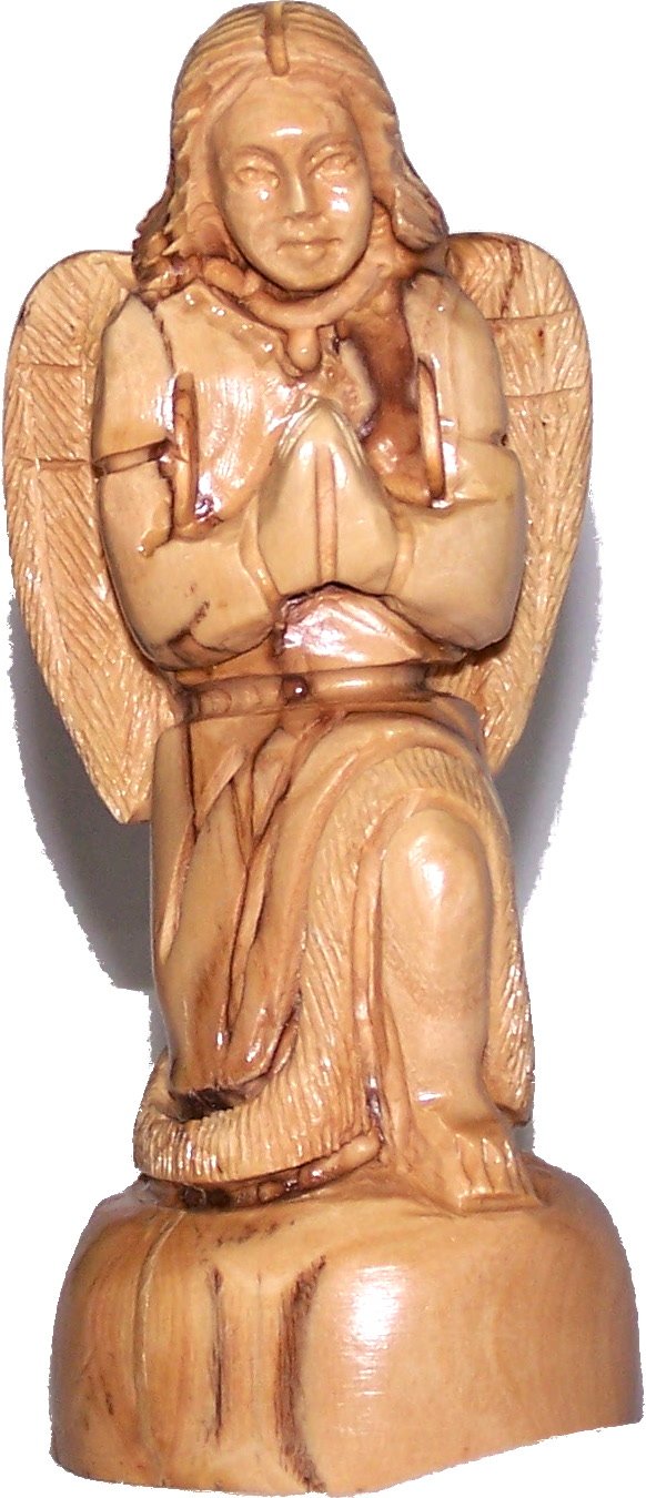 Small Praying kneeling Angel - carved in olive wood (13.5cm or 5.4 Inches)