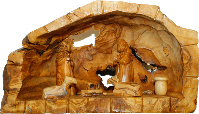 Holy Land Market Unique Olive Wood Nativity Set with Carved in by Hand Rustic Stable - no Two Alike