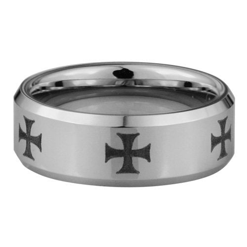 Patte style Crosses Tungsten ring - Highly polished style by Laser - 8mm wide