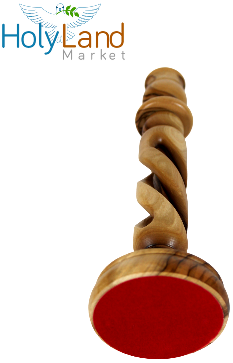 Holy Land Market Olive Wood Candle Holder Sticks - 9 Inch Taper Candle Holders, Hand Carved in Bethlehem, Inspirational Natural Swirl Grain, Christian Family Craftsmanship, 0.75 Inch Cup
