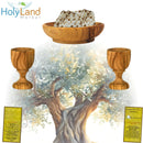 Holy Land Market 2 x 3in Olive Wood Communion Cups & 4" Bread Plate Set – Hand-Carved in Bethlehem – Includes 2 Kiddush Goblets with Matching Tray for Church Worship, Pastors & Ministries
