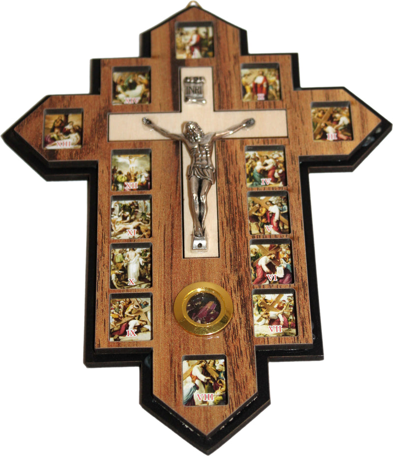 Three Layers with Olive Wood Crucifix - icon 14 Stations of the Cross 7 x 4.5 to 5.5 Inches