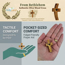Holy Land Market Olive Wood Pocket Fidget Worry Thumb Crosses – Hand-Carved Prayer Crosses with Certificates & Velvet Pouches for Anxiety and Stress Relief