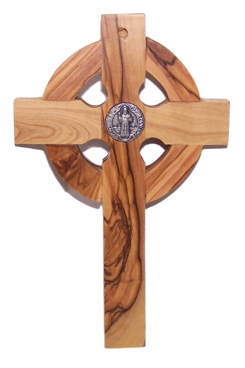 Holy Land Market Celtic and Saint Benedict Medal Handmade Wall Wood Cross Crucifix