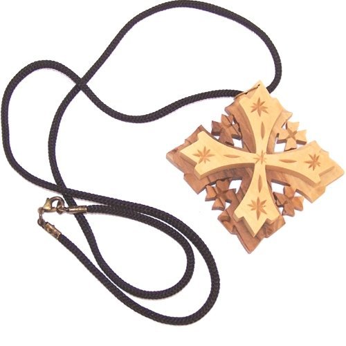 A quality Jerusalem Cross - Necklace - 2 layers - Large ( 2.5 inches - 6.5 cm ) Cord is 60cm long