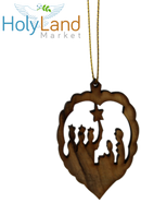 Holy Land Market Olive Wood Ornaments - Set of 12 Flat Christmas Decorations with Nativity Story Booklet, Inspirational Hand Carved Christmas Decor, Christian Christmas Ornaments from Bethlehem