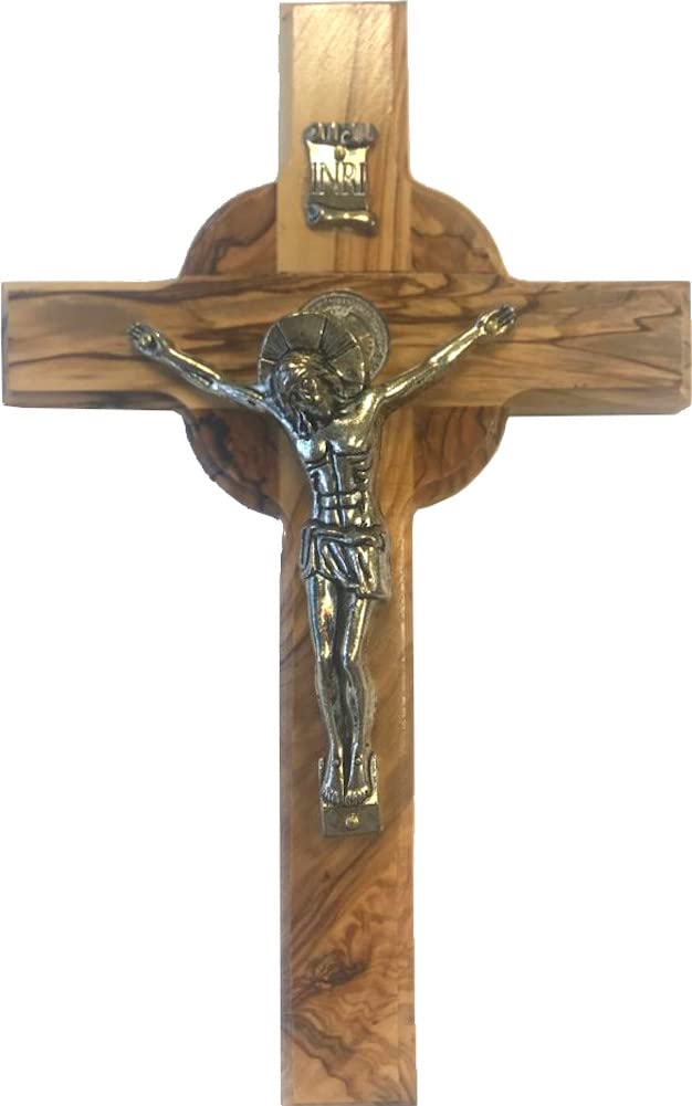 Holy Land Market Catholic Celtic Saint Benedict Olive Wood Crucifix