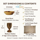Holy Land Market 2 x 3in Olive Wood Communion Cups & 4" Bread Plate Set – Hand-Carved in Bethlehem – Includes 2 Kiddush Goblets with Matching Tray for Church Worship, Pastors & Ministries