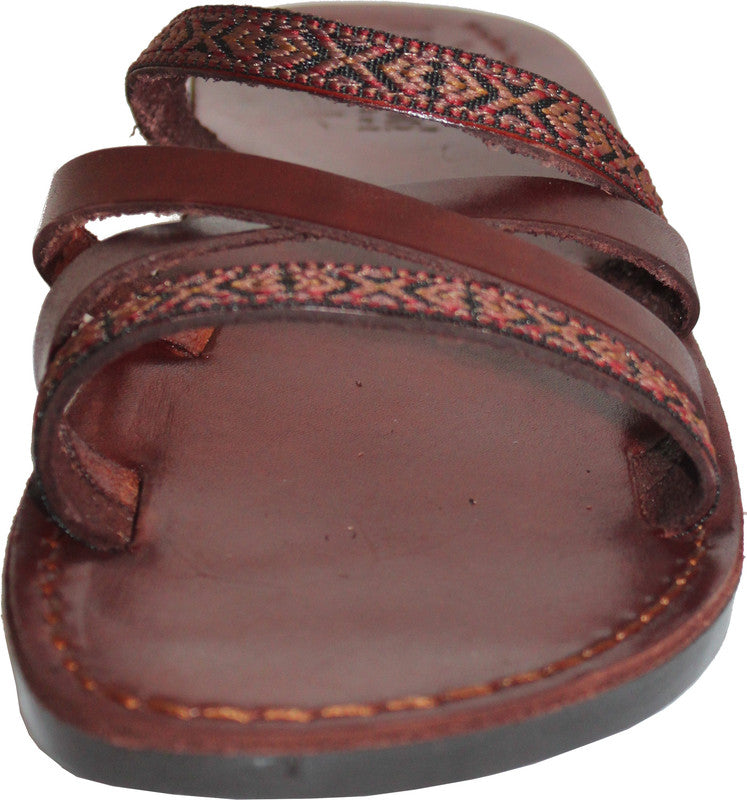 Holy Land Market Men/Women Biblical Jesus Leather/Embroidered Sandals/Slides From Jerusalem (Saint Paul  Style)