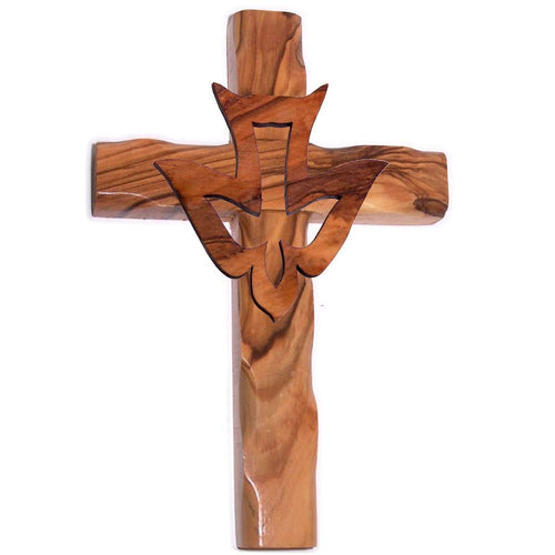 Cruz de Madera de Olivo del Mercado de Tierra Santa con Paloma Descendiendo - Paloma del Espíritu Santo - Cruz Pentecostal (6 Pulgadas)