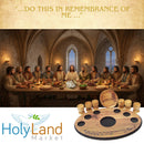 Holy Land Market Olive Wood Communion Cups & Plate Set KIddush & Holding Tray - Communion Set Hand-Carved in Bethlehem – for Church Worship, Pastors & Ministries (Tray + Round Bowl + 6 Small Goblets)