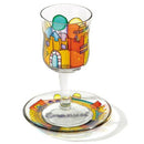 Jerusalem Design Glass Kiddush Cup and Coaster