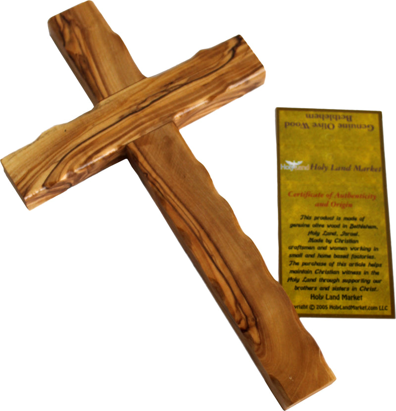 Holy Land Market Olive Wood Cross from Bethlehem with a Certificate and Lord Prayer Card - 10 Inches
