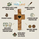 Holy Land Market Olive Wood Pocket Fidget Worry Thumb Crosses – Hand-Carved Prayer Crosses with Certificates & Velvet Pouches for Anxiety and Stress Relief