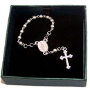 Silver finger decade Rosary with miraculous medal ( 3mm beads and 3 inches long )