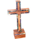 Holy Land Market Cross with Mother of Pearls - Border Cover - Olive Wood with Certificate (6 inches)