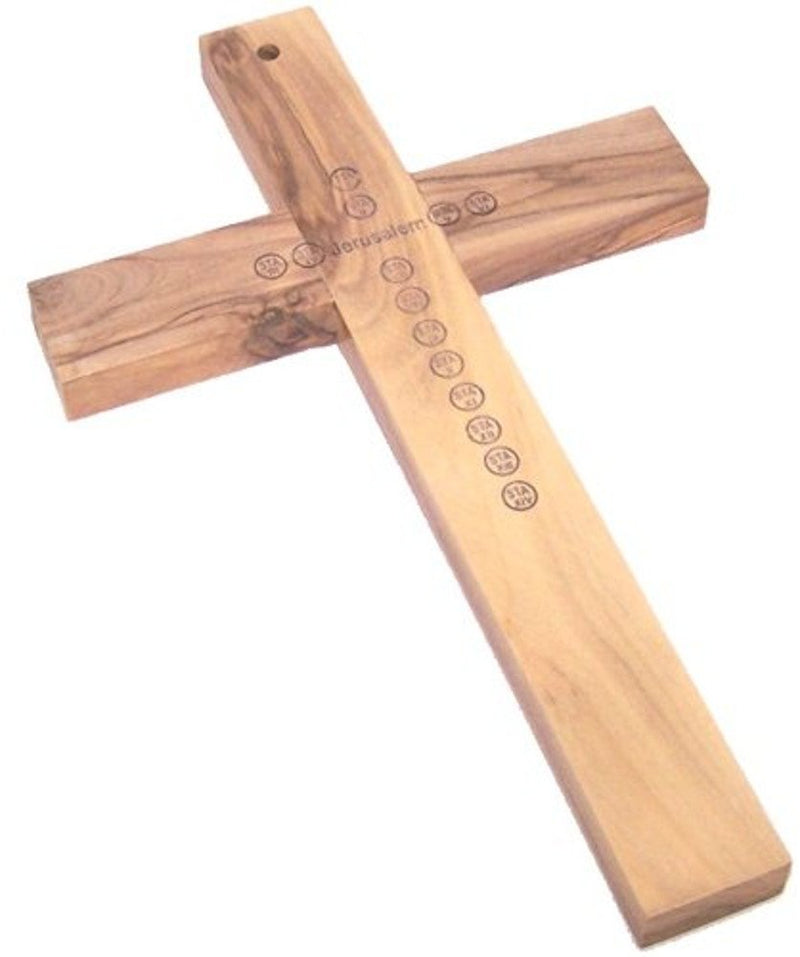 Holy Land Market Olive Wood Cross from Bethlehem with a Certificate and Lord Prayer Card - 10 Inches