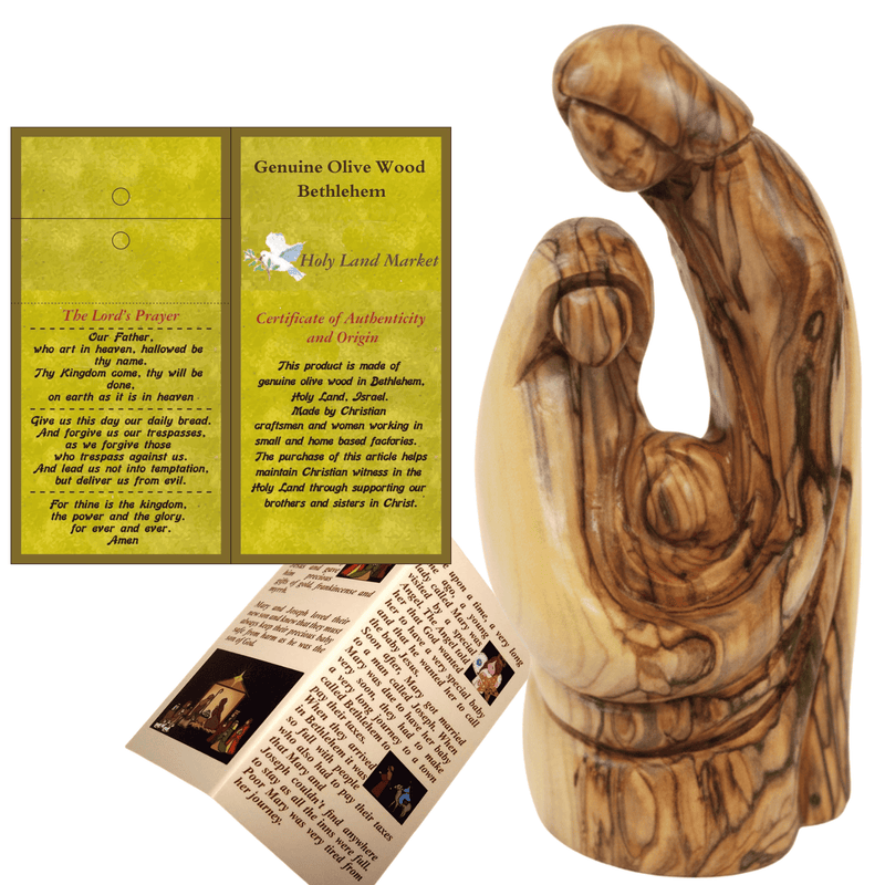 Holy Land Market Olive Wood Holy Family Statue - 6 Inch Wooden Nativity Set Figurine, Hand Carved in Bethlehem