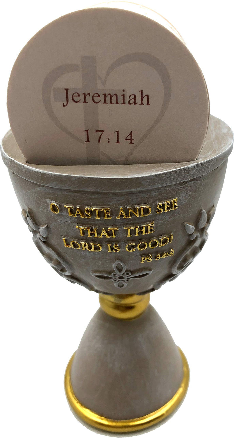 Holy Land Market Stone Communion Cup / Chalice and Hosts with 150 Different Biblical Verses ( 6 Inches high ) - Vintage Antique