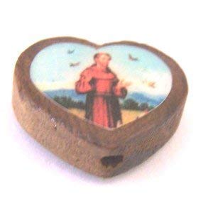 St. Francis wooden medal - enamel heart (18x16mm -0.7x0.6")