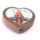 Medalla de San Francisco de madera - corazón de esmalte (18x16mm -0.7x0.6")