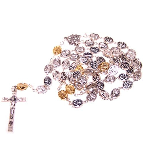 Silver tone icons and wire Rosary - made with Icons silver tone and gold tone...