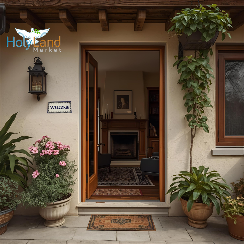 Holy Land Market Welcome Painted Tile from Jerusalem - 6x3 Inches - Asfour Outlet Trademark